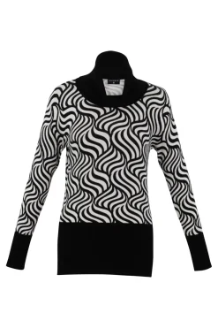 Marble Contrast Stripe Sweater Black and White