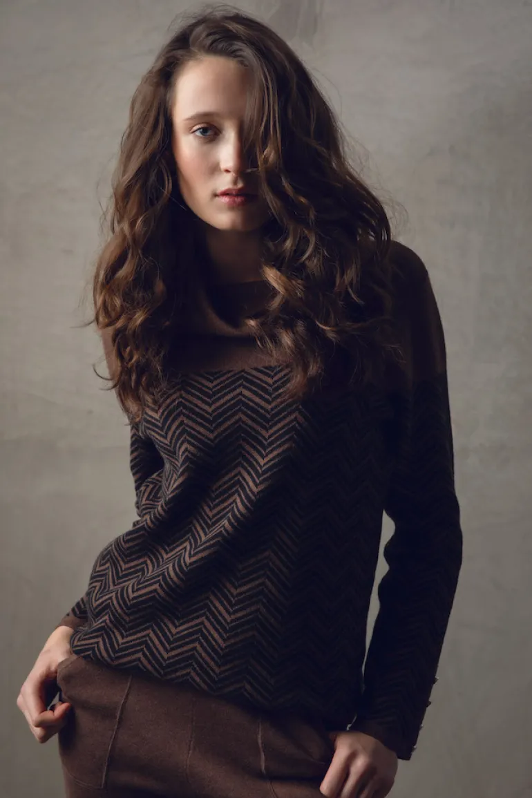 Marble Cowl Neck Sweater Chocolate 7560-220