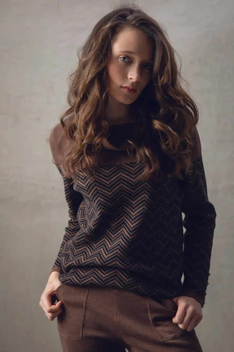 Marble Cowl Neck Sweater Chocolate 7560-220