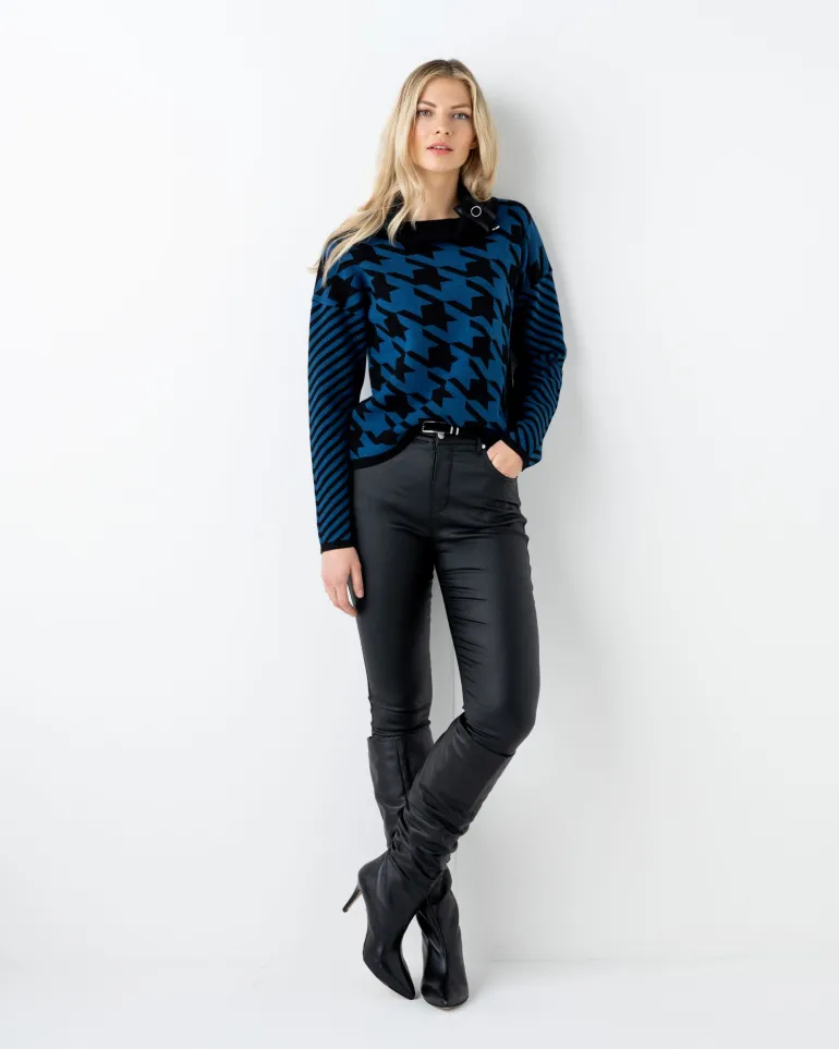 Marble High Neck Geometric Top Petrol