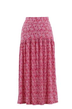 Marble Midi Printed Skirt Red