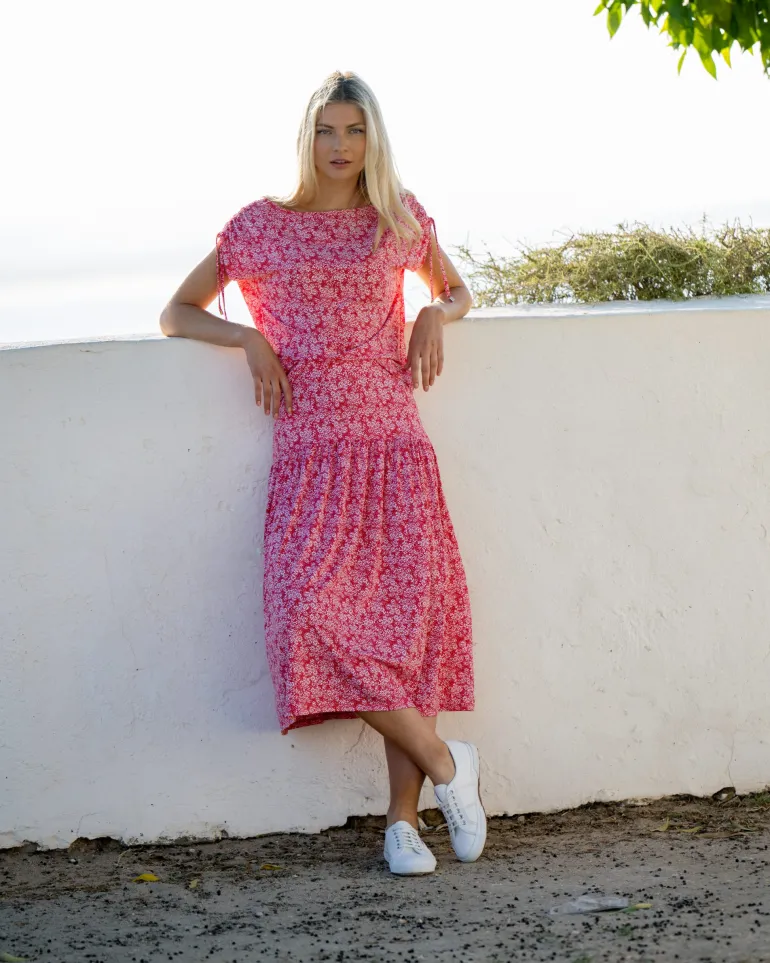 Marble Midi Printed Skirt Red