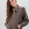 Marble Pleather Jacket Chocolate 2413-220