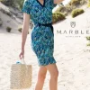MARBLE SHIFT BELT DRESS 5768 TURQUOISE