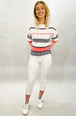 MARBLE STRIPED SWEATER SKY OR CORAL