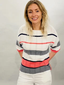 MARBLE STRIPED SWEATER SKY OR CORAL