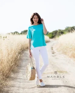 MARBLE STUD T-SHIRT TURQUOISE