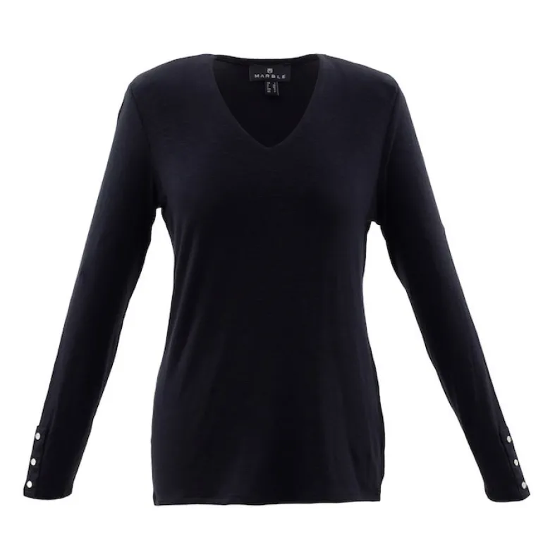 Marble V-Neck Jersey Top Black 6402-101