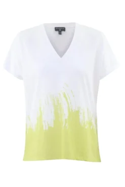 MARBLE V-NECK T-SHIRT PAINTED PRINT LIME