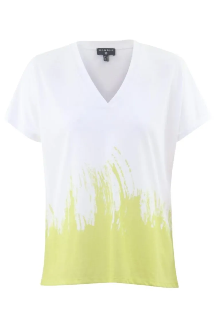 MARBLE V-NECK T-SHIRT PAINTED PRINT LIME