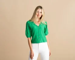 Marble Wave Linen Cardigan Green