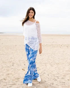 Marble Wide Open Knit Top White