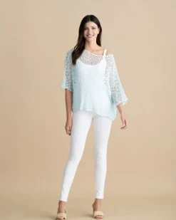 Marble Wide Open Knit Top Aqua