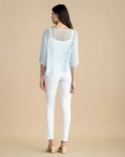 Marble Wide Open Knit Top Aqua