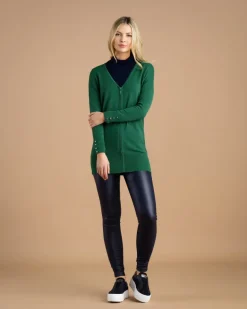 Marble Zip Through Cardigan Green
