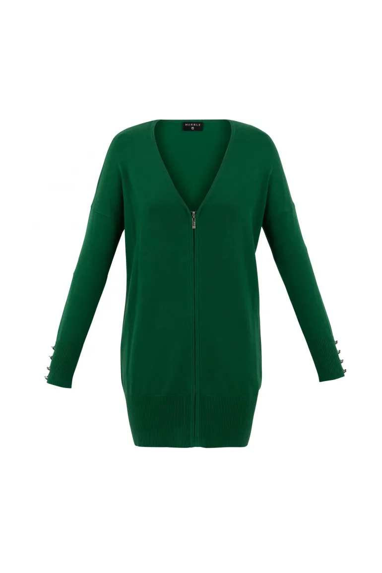 Marble Zip Through Cardigan Green