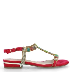MENBUR FUCHSIA LOW HEEL DIAMANTE SANDALS