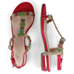 MENBUR FUCHSIA LOW HEEL DIAMANTE SANDALS