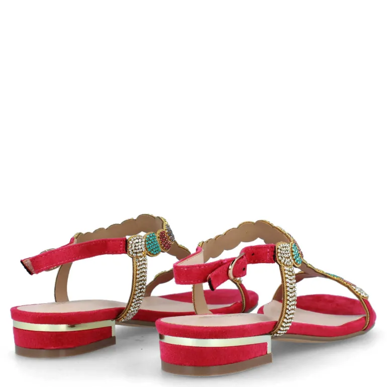 MENBUR FUCHSIA LOW HEEL DIAMANTE SANDALS