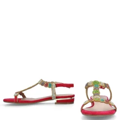 MENBUR FUCHSIA LOW HEEL DIAMANTE SANDALS