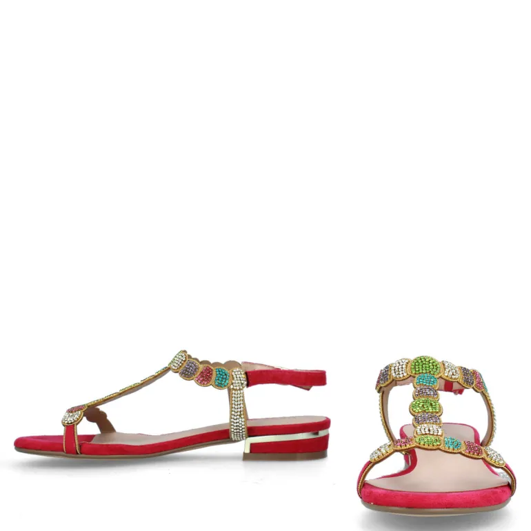 MENBUR FUCHSIA LOW HEEL DIAMANTE SANDALS