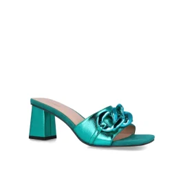 Menbur Square Toe Chain Heeled Sandal Green