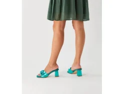 Menbur Square Toe Chain Heeled Sandal Green