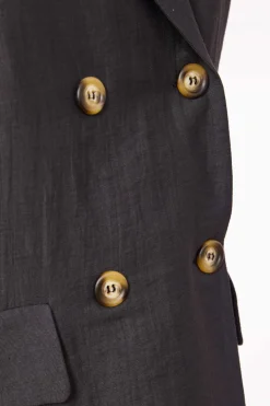 Naya Double Breasted Linen Jacket Carbon NAS25237