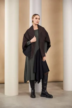 Naya Dress with Contrast Angled Side Panel Khaki/Black