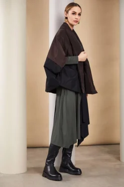 Naya Dress with Contrast Angled Side Panel Khaki/Black