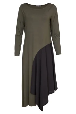 Naya Dress with Contrast Angled Side Panel Khaki/Black