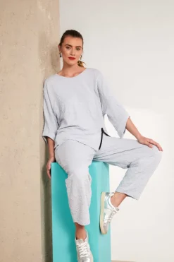 Naya Embossed Crop Trousers NAS25217 Silver