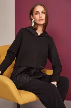 Naya Embossed Hooded Top Black