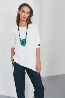 Naya Embossed Long Sleeve Top White