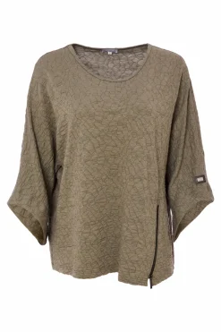 Naya Embossed Top with Zip Detail NAS25221 Army
