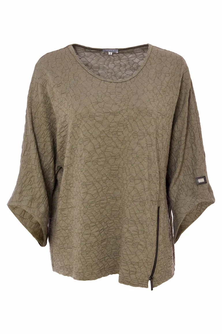 Naya Embossed Top with Zip Detail NAS25221 Army
