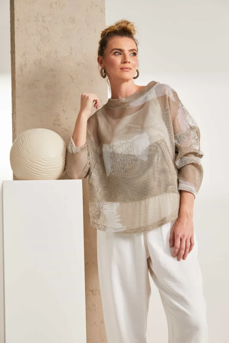 Naya Faded Block Mesh Top Funnel Neck NAS25186 Cream