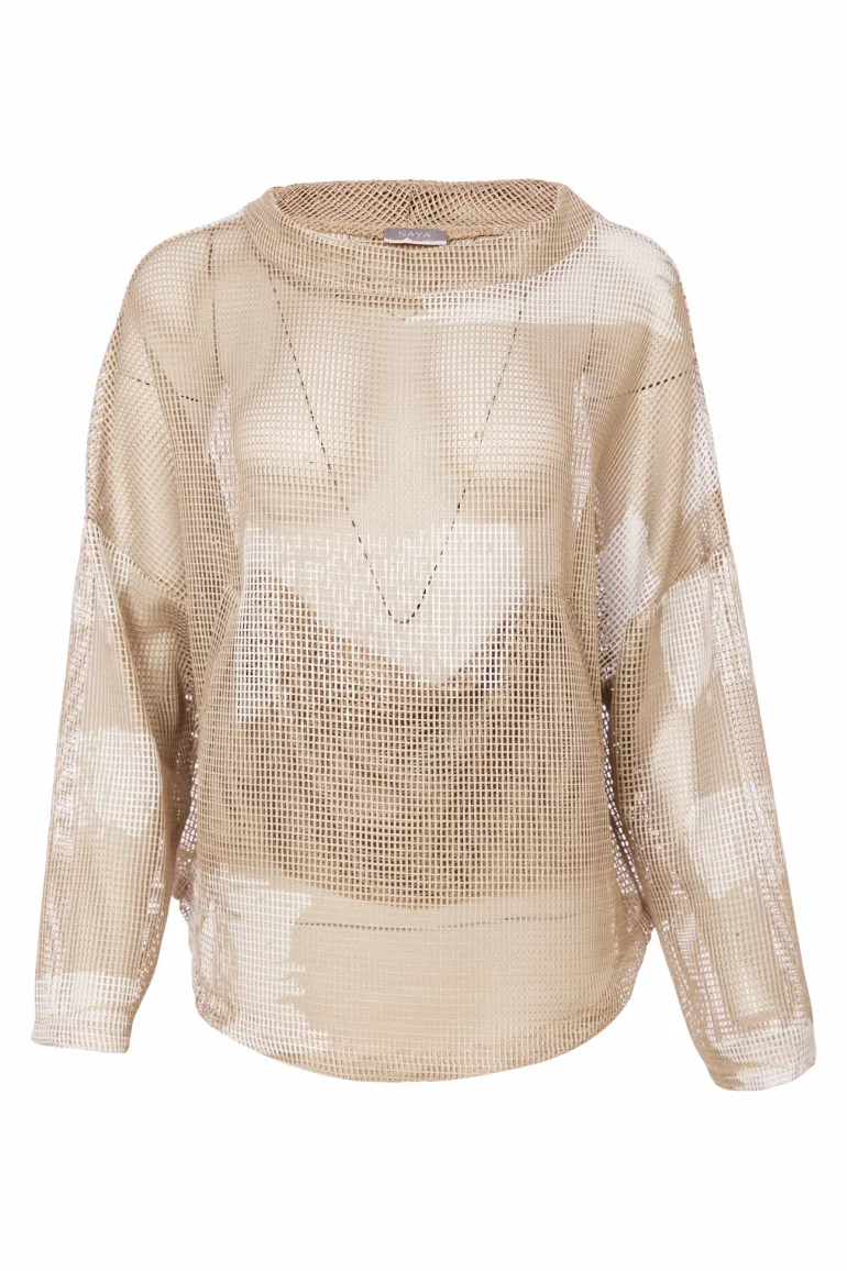 Naya Faded Block Mesh Top Funnel Neck NAS25186 Cream