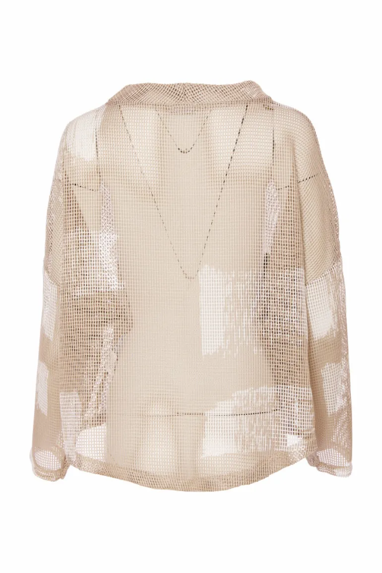 Naya Faded Block Mesh Top Funnel Neck NAS25186 Cream