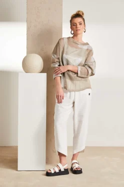 Naya Faded Block Mesh Top Funnel Neck NAS25186 Cream