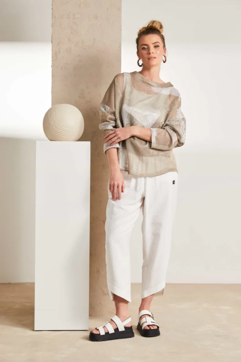Naya Faded Block Mesh Top Funnel Neck NAS25186 Cream