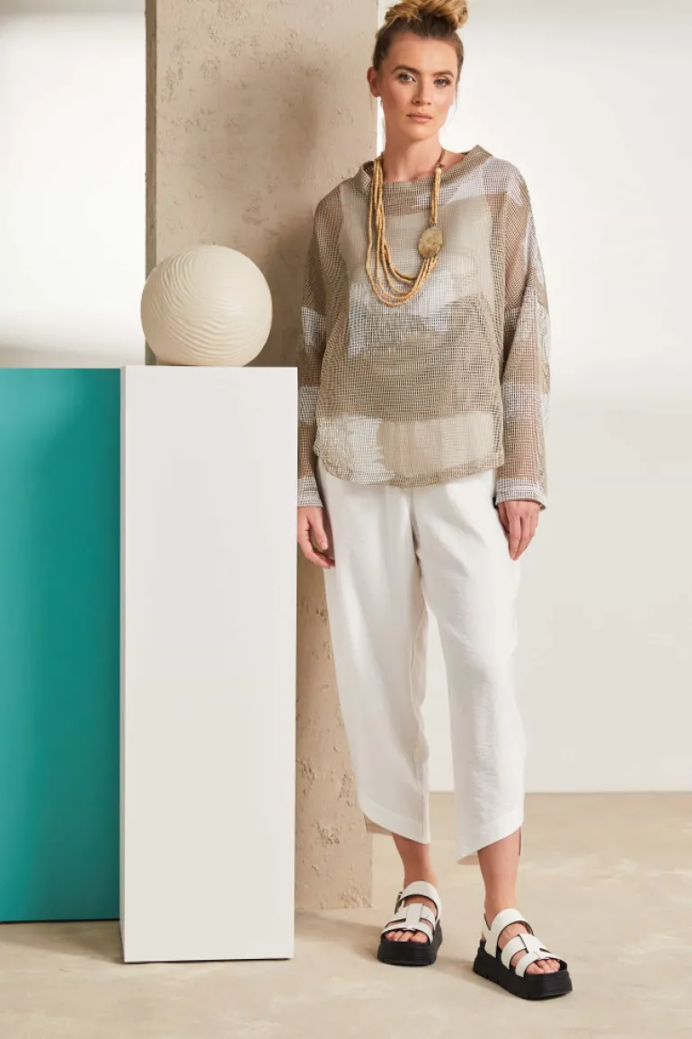Naya Faded Block Mesh Top Funnel Neck NAS25186 Cream
