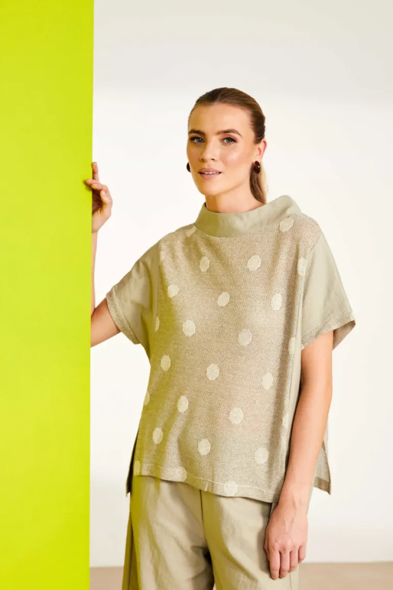 Naya High Neck Lurex Spot Top Biscuit NAS25229