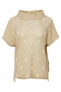 Naya High Neck Lurex Spot Top Biscuit NAS25229