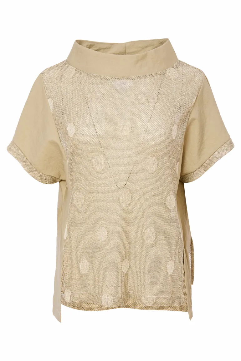 Naya High Neck Lurex Spot Top Biscuit NAS25229