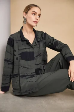 Naya High Neck Print Jacket Forest/Black