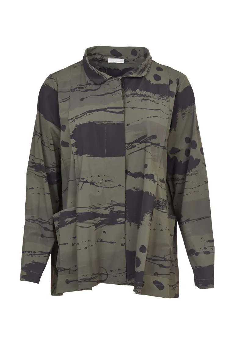 Naya High Neck Print Jacket Forest/Black