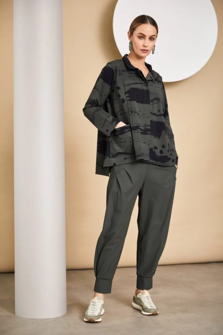 Naya High Neck Print Jacket Forest/Black