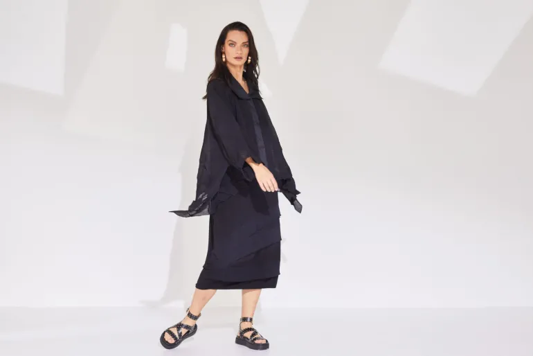 Naya Jersey Mesh Tulip Dress Black