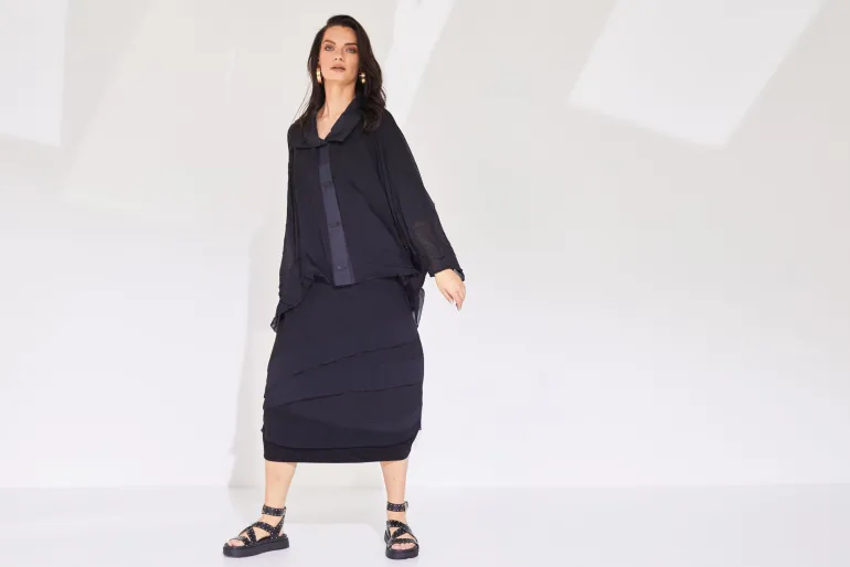 Naya Jersey Mesh Tulip Dress Black